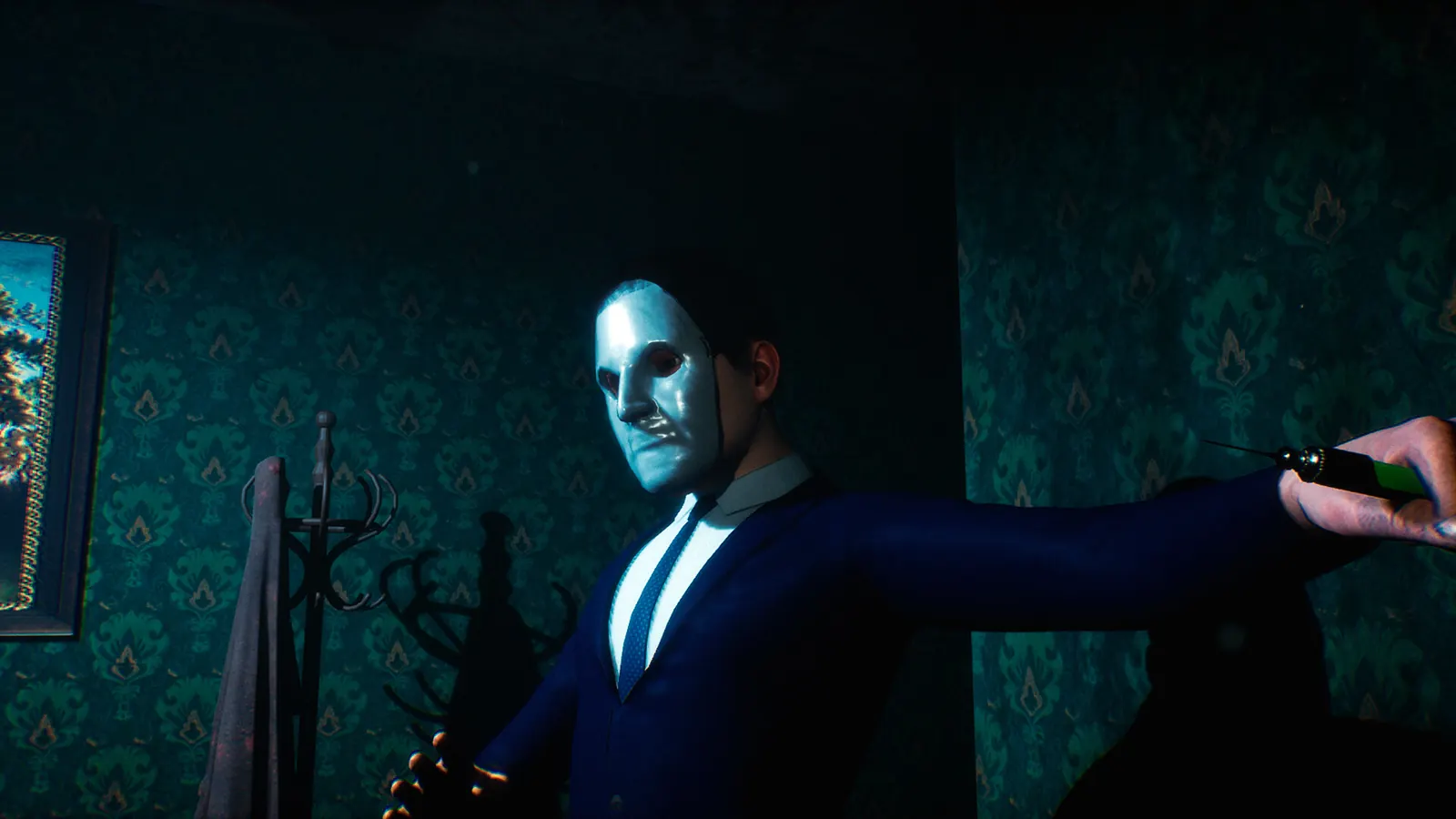 First-person view of a dim corridor inside The Box of Fear facility